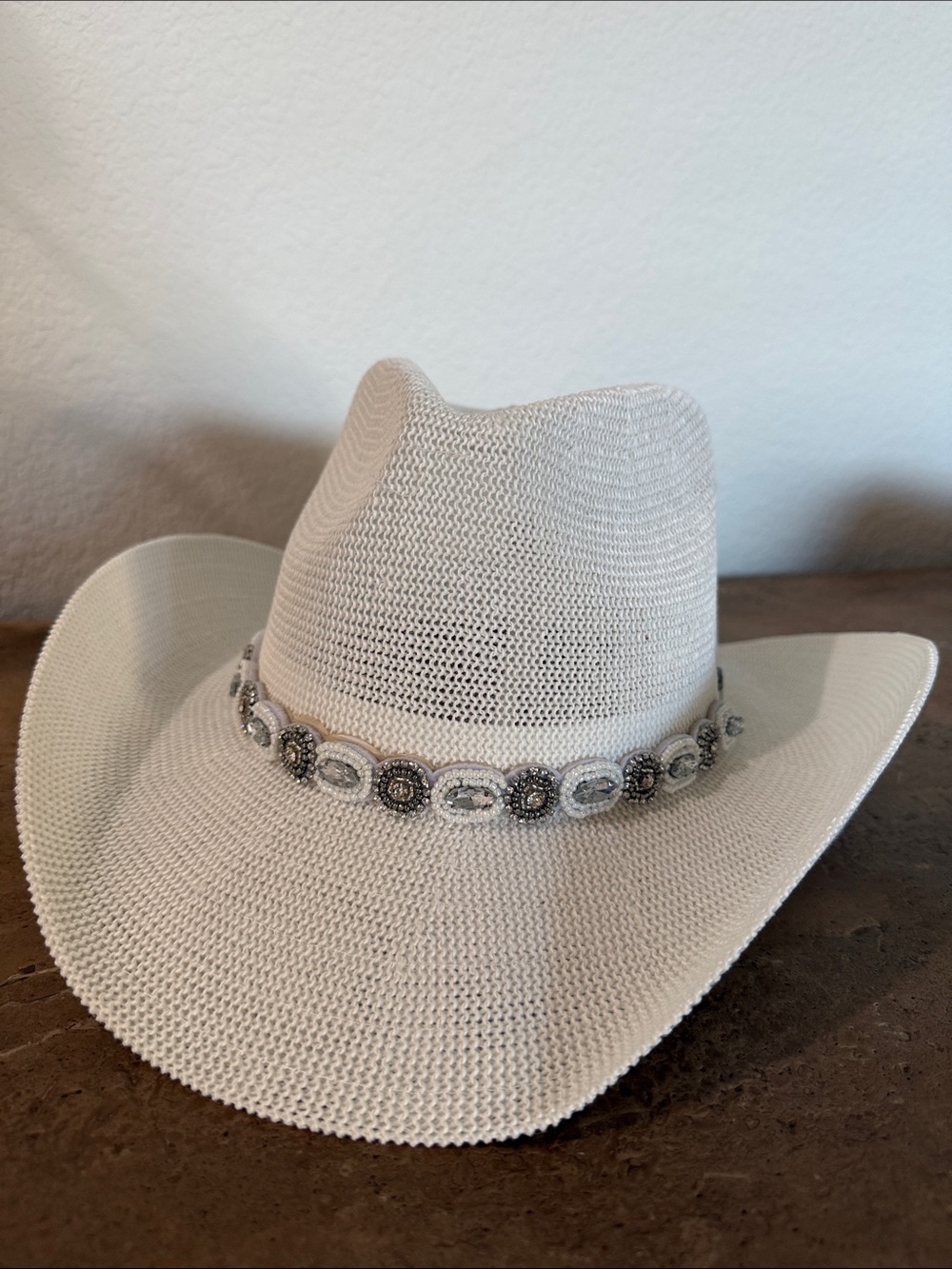 C.C White Straw Western Hat with Concho Accent
